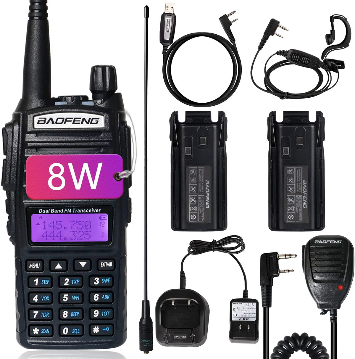 UV-82 High Power Portable 2 Way Radio with Extra 2800mAh Battery Full Kits (1 Pack-Black) P247006