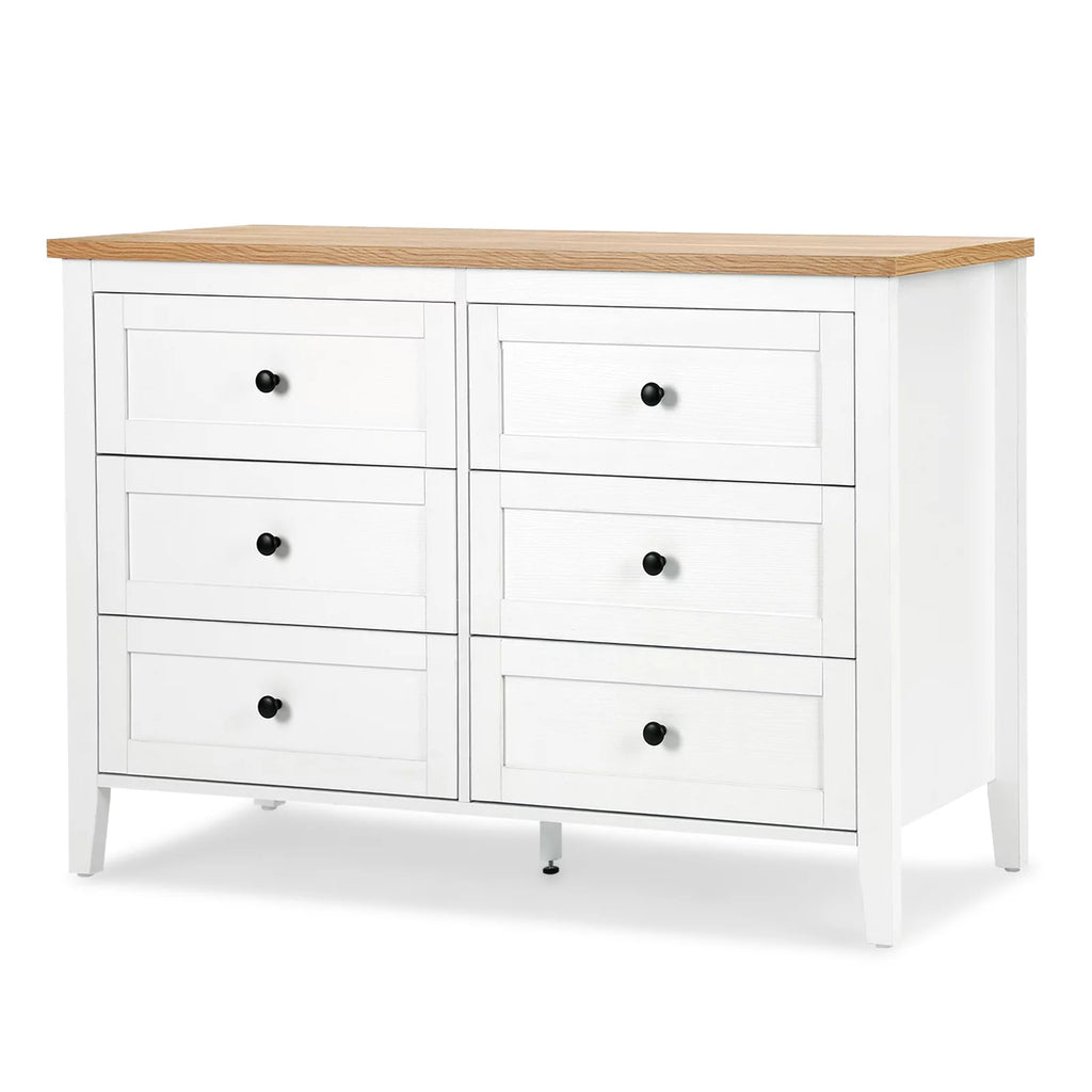 White 6 Drawer Wood Dresser with Metal Knobs Y931865