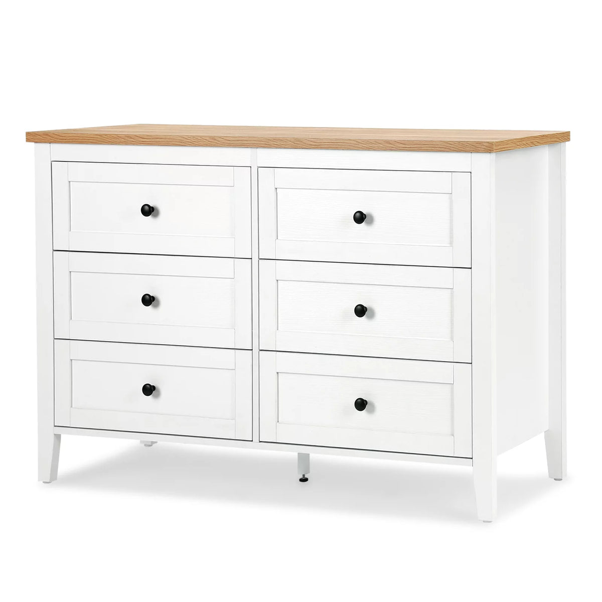 White 6 Drawer Wood Dresser with Metal Knobs Y931865