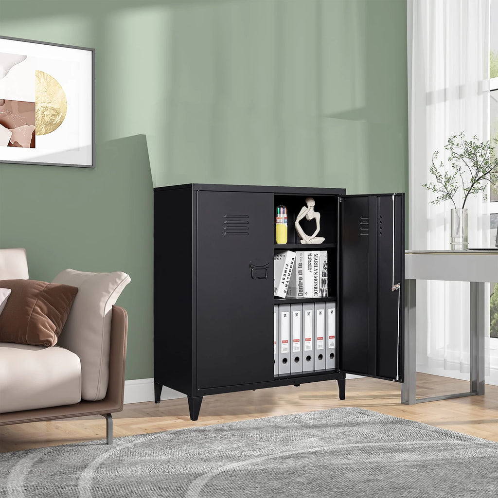 2 Door Metal Accent Cabinet with 2 Shelves, Black U68512