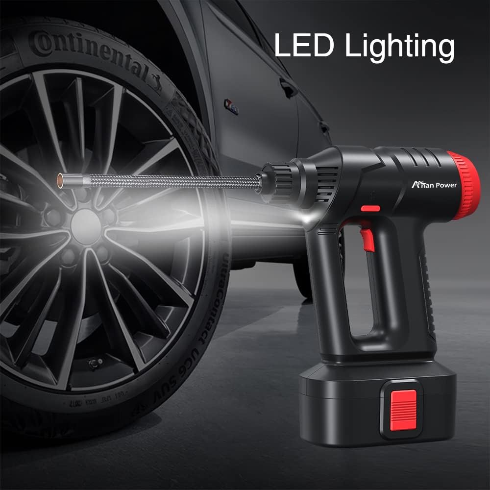 12V Cordless Car Tire Pump with Digital Pressure Gauge, LED Light, Rechargeable Battery Pack, Pack of 2 D28053