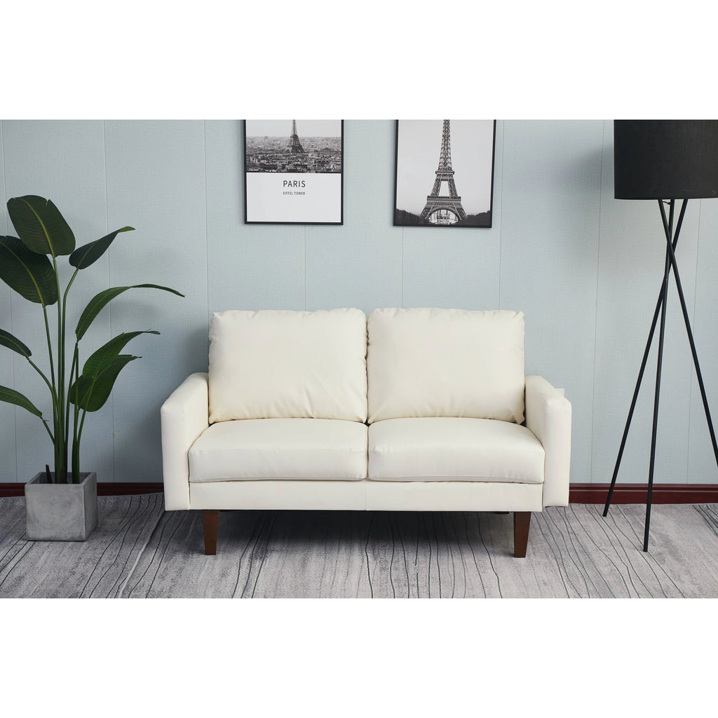 Beige Faux Leather Square Arm Loveseat P20564