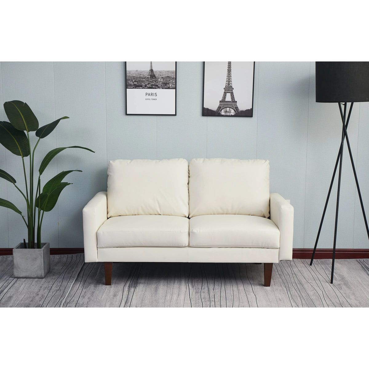 Beige Faux Leather Square Arm Loveseat P20564