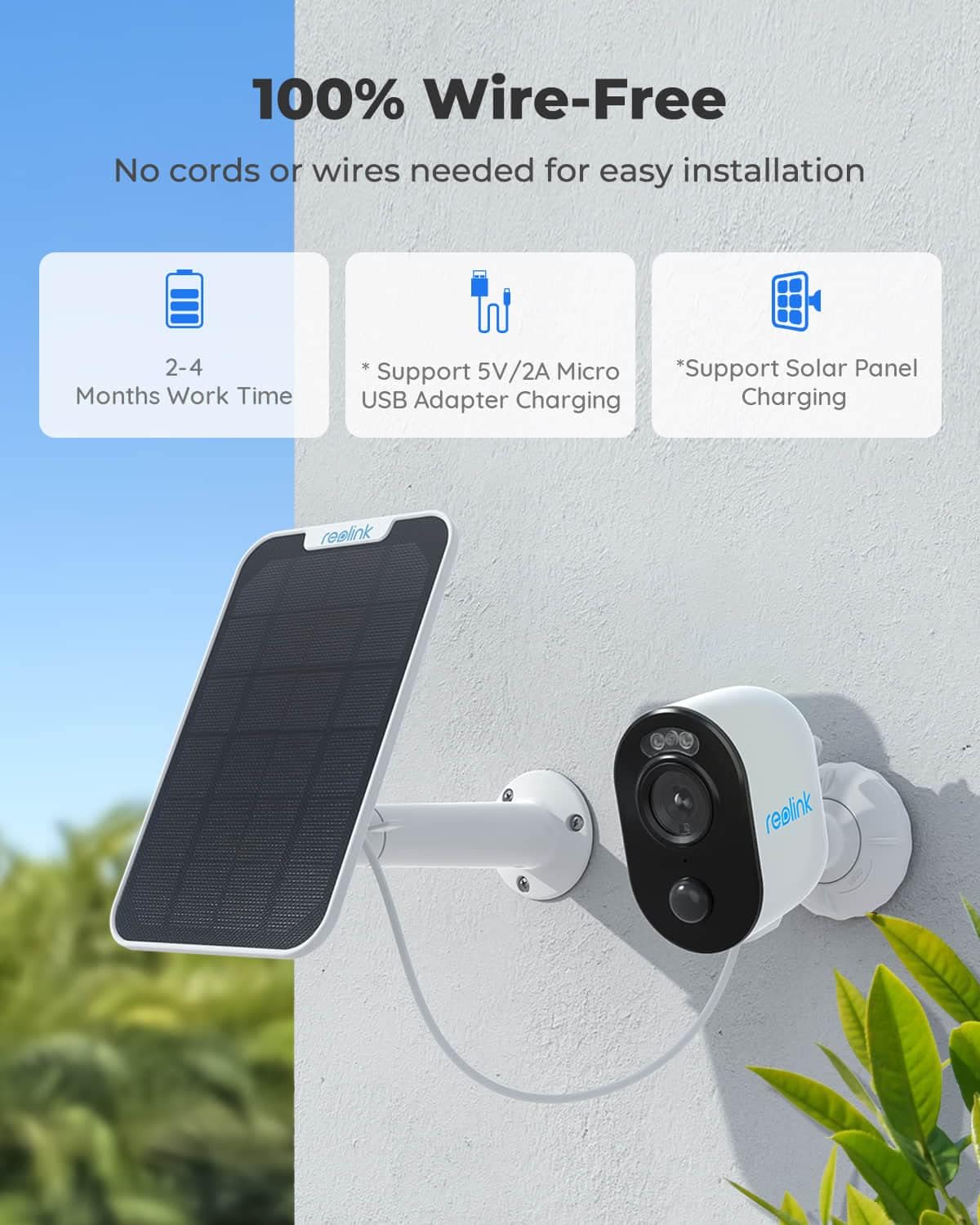 Wireless Battery Solar Powered 2K Resolution Security Camera with Spotlight G247739