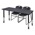 60 x 30 in. Grey Height Adjustable Mobile Classroom Table & 2 in. Black Stack Chairs Q30460