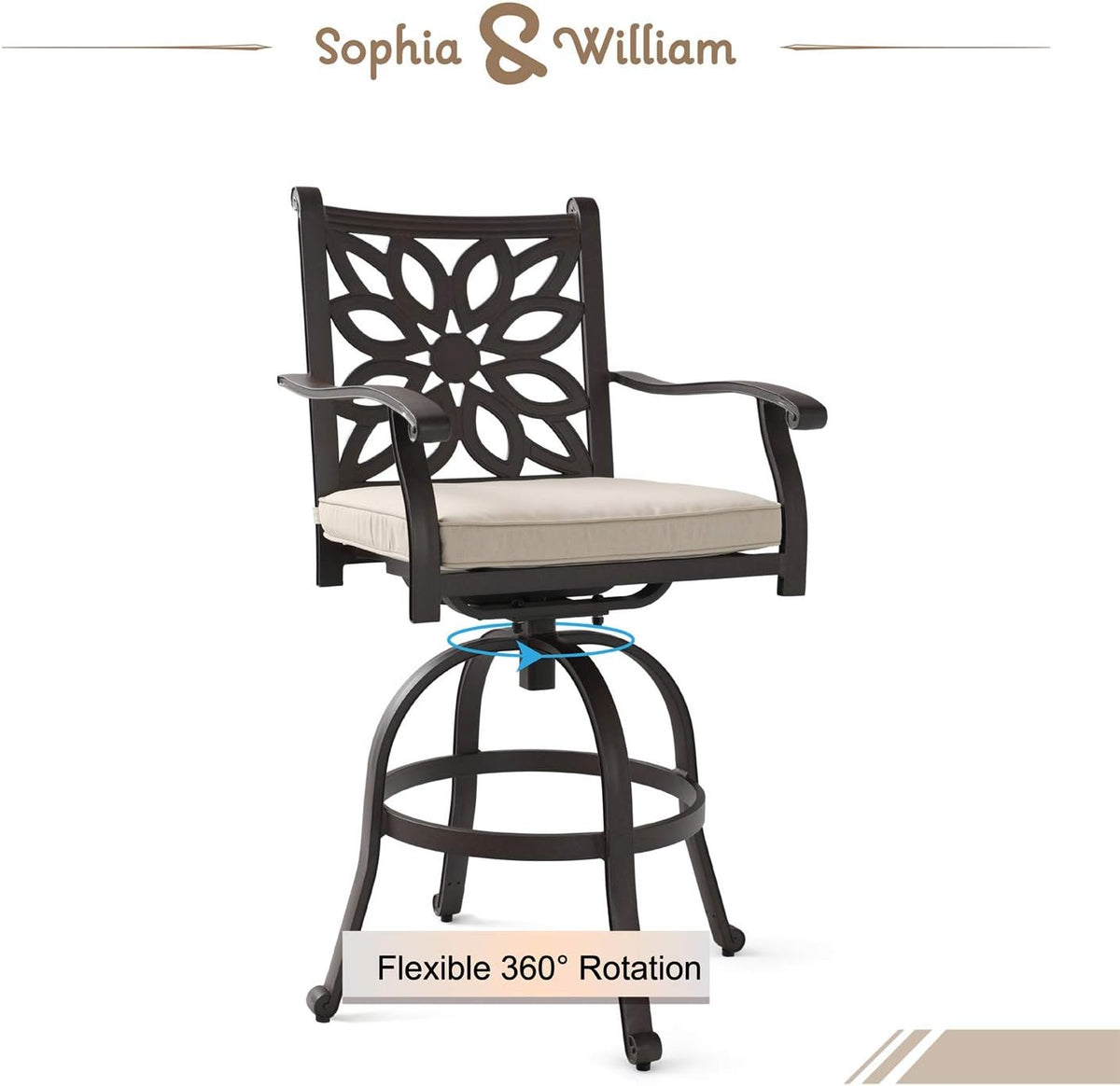3 Pieces Cast Aluminum Bar Set with 2 Swivel Bar Height Chairs and 1 Square Table G766239