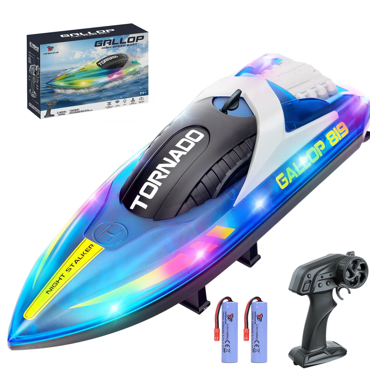 Remote Control Boat with LED Lights, 2 Rechargeable Battery K764211