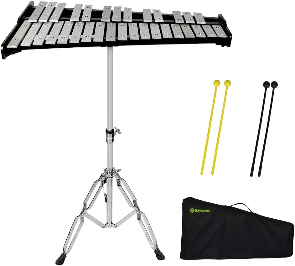 32 Notes Glockenspiel Kit Xylophone Bell Percussion Instrument Set with Stand Mallets and Carrying Bag K962062