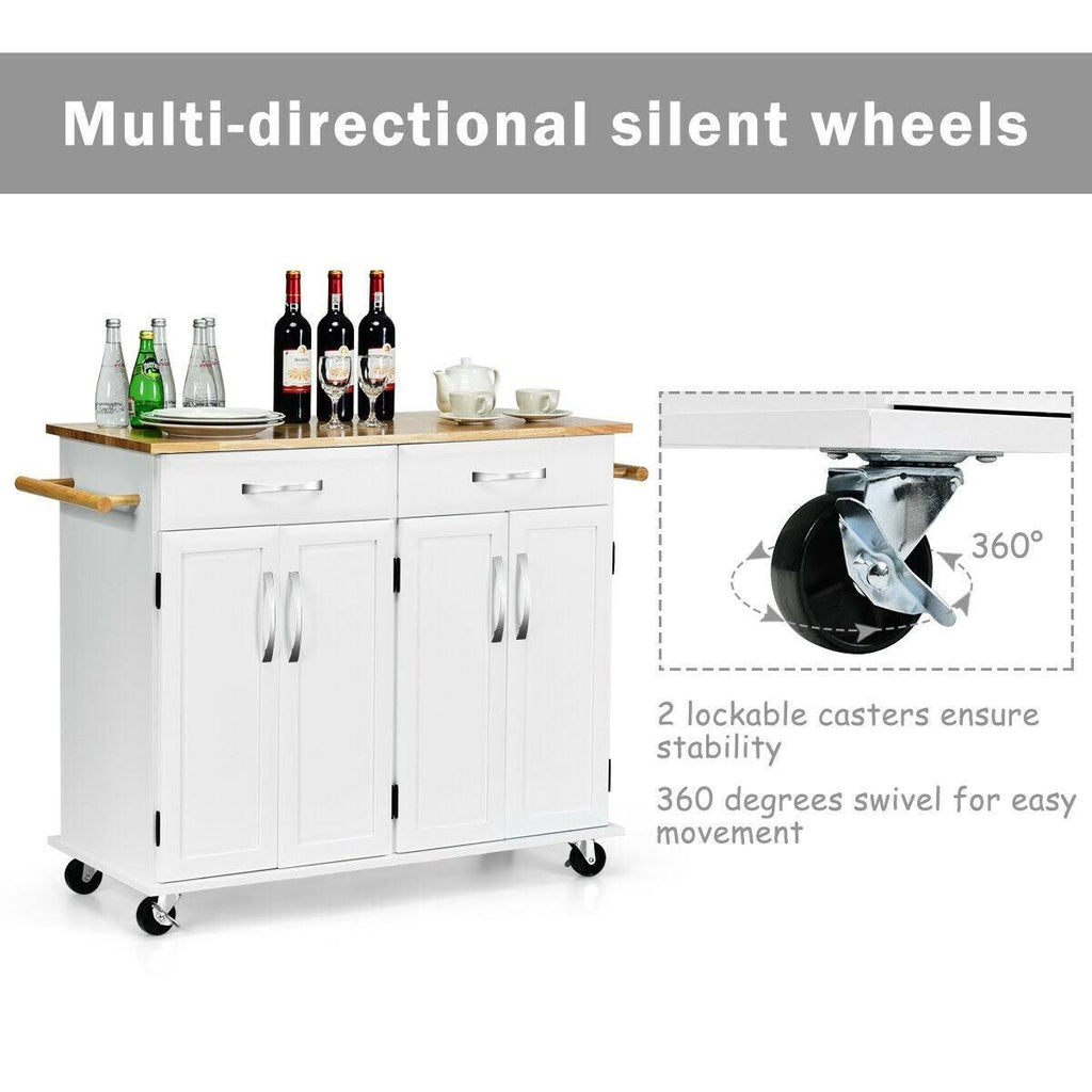 White Wood Top Rolling Kitchen Utility Cart D869