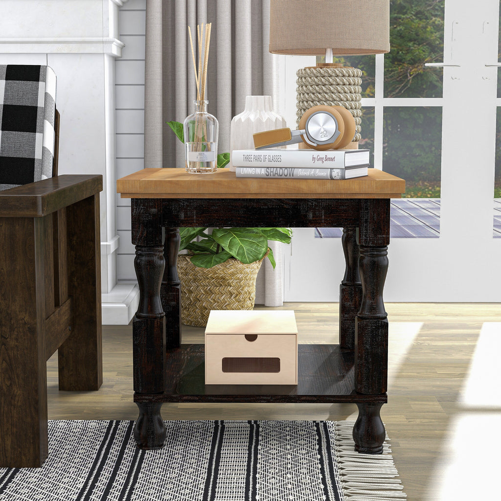 Antique Black and Oak 24-inch Pine 1-Shelf End Table N66229