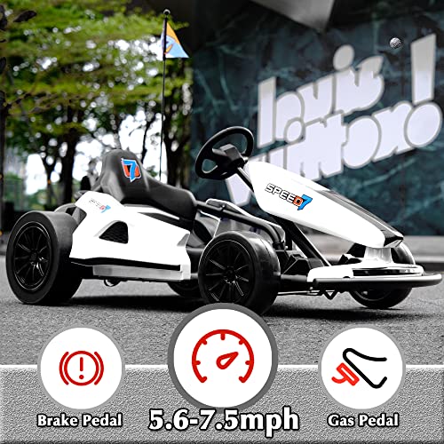 24V 10Ah Electric Go Kart with Drifting Function, 2WD Ride On Car, White C908