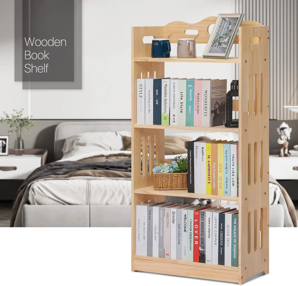 Natural 4 Tier Solid Wood Bookcase F3848