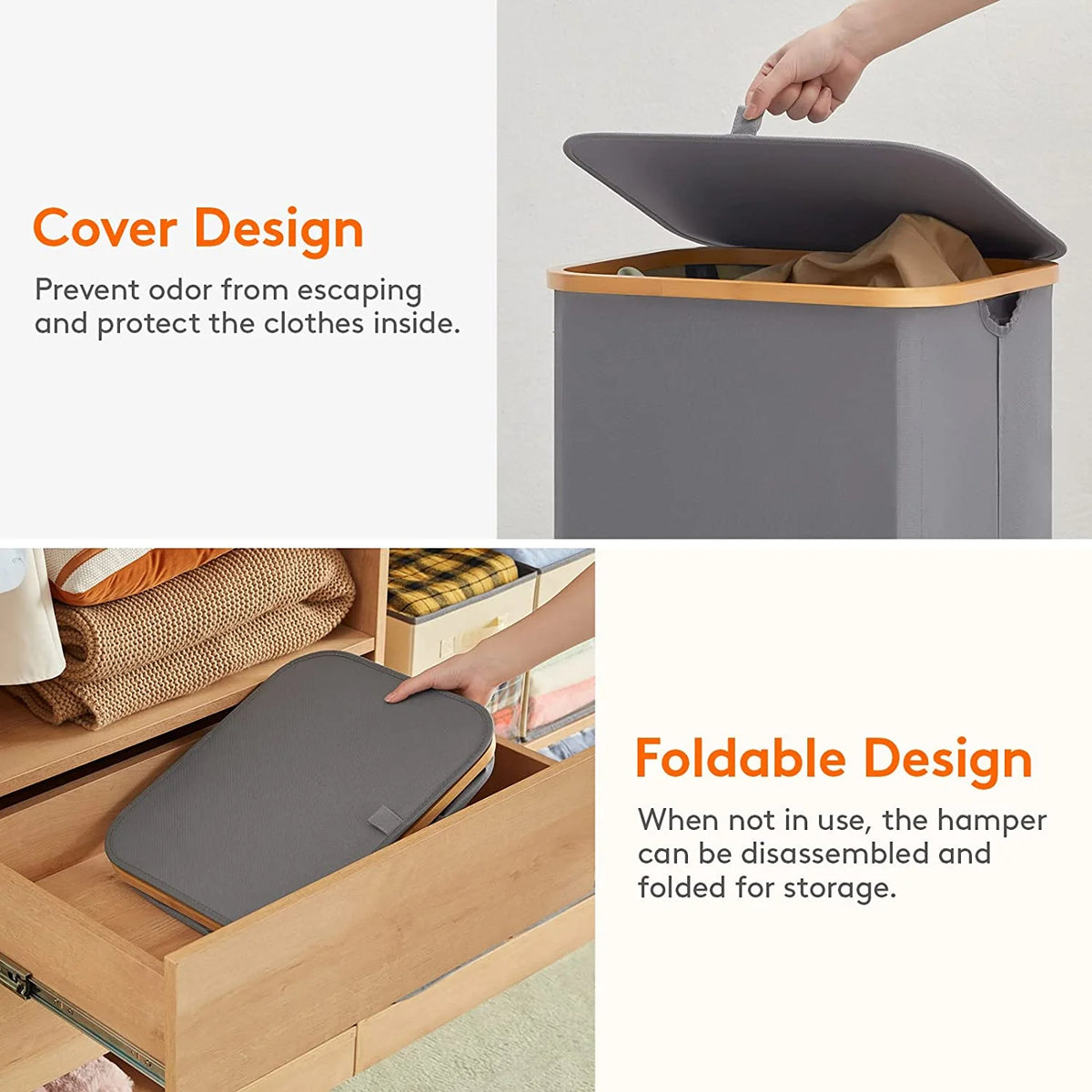 100L Laundry Basket with Lid Removable Bag Grey R4471
