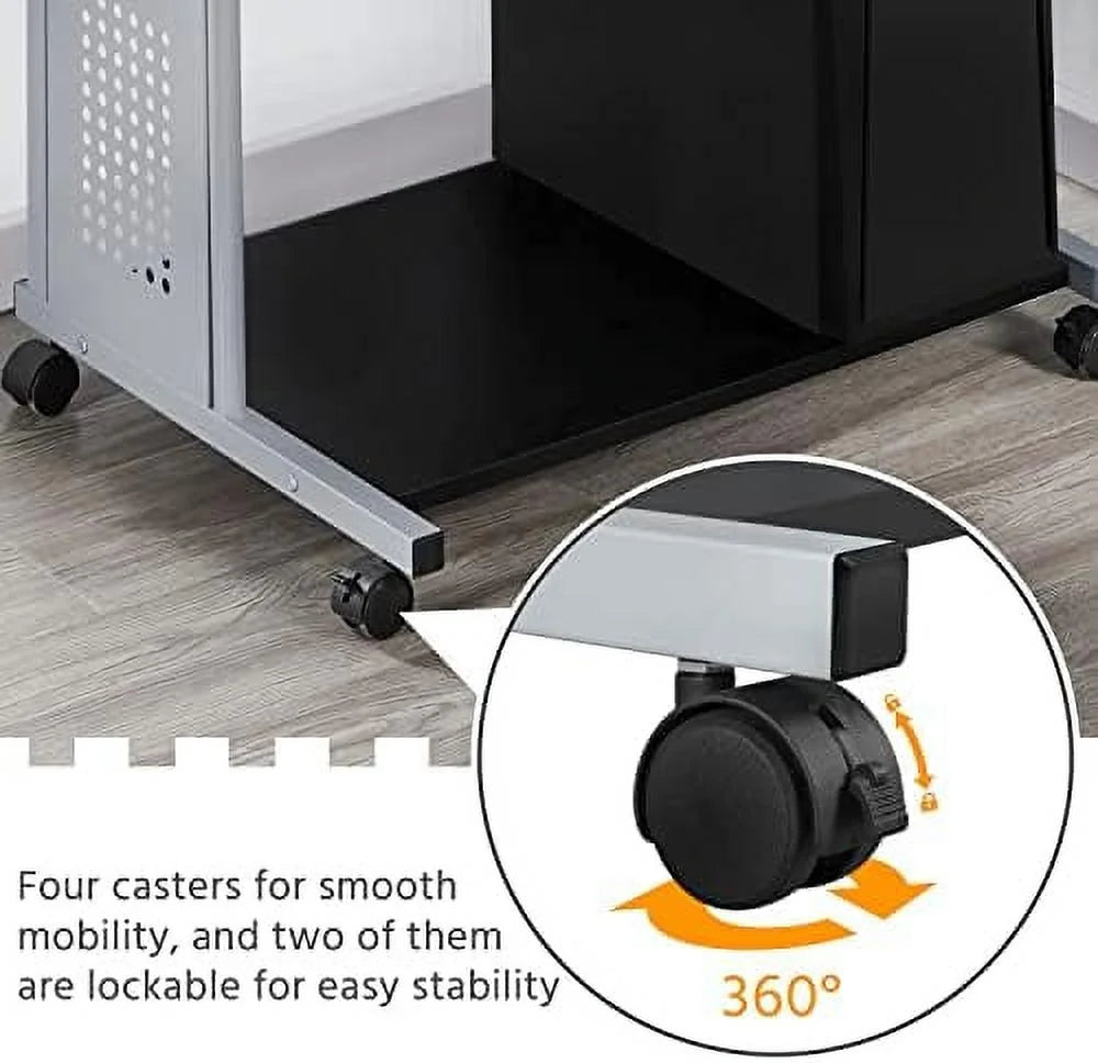 Black 3 Tier Computer Desk with Printer Shelf and Keyboard Tray I78109