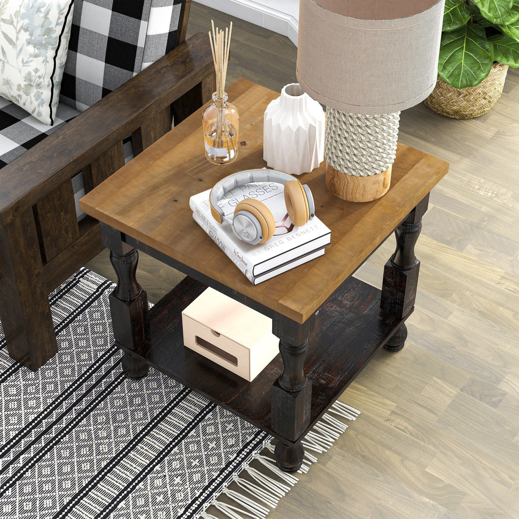 Antique Black and Oak 24-inch Pine 1-Shelf End Table N66229