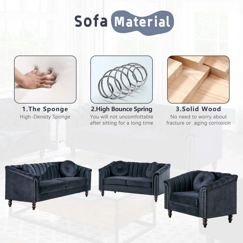 3 Piece Velvet Upholstered Sofa Loveseat and Chair O885