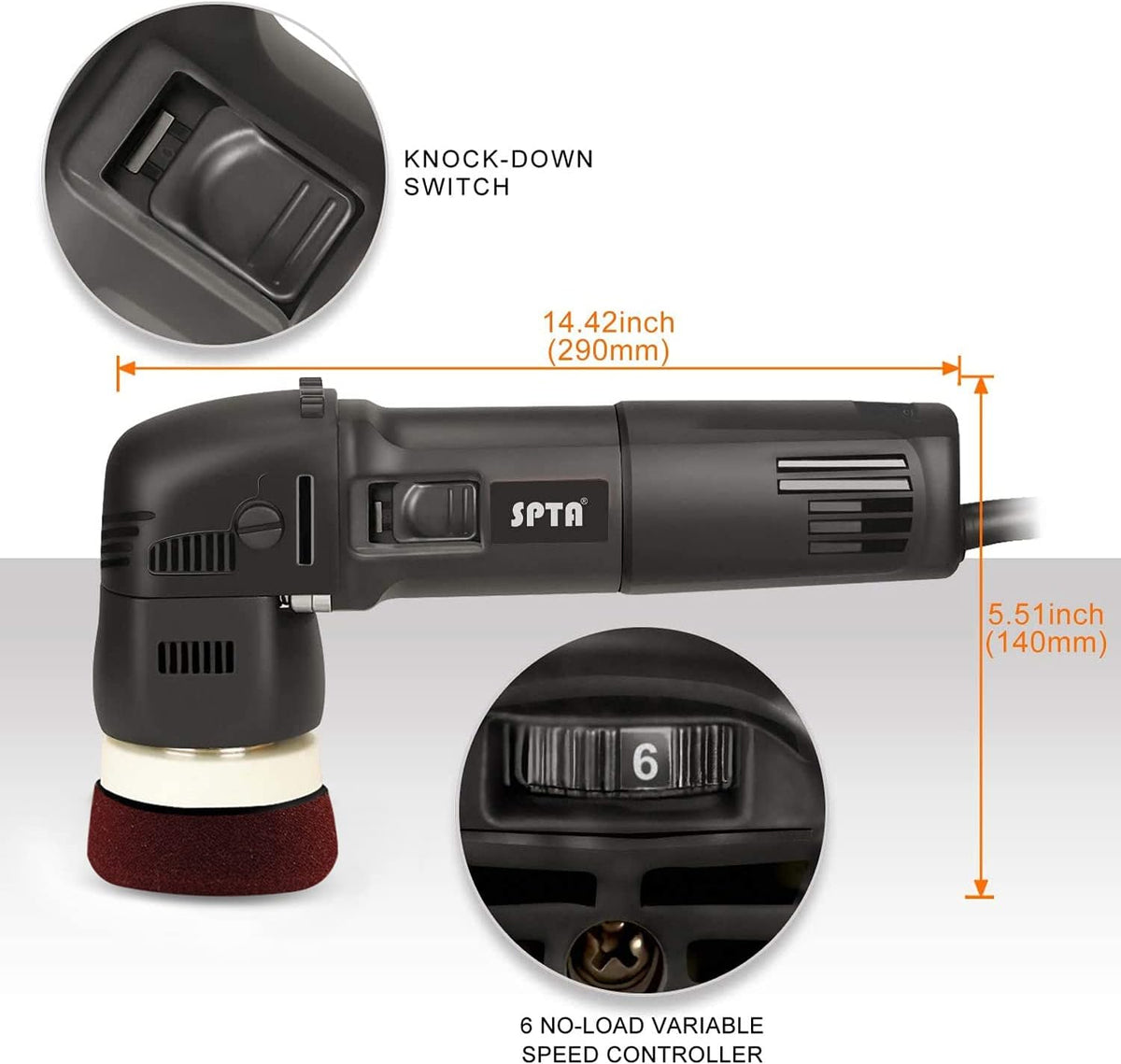 Buffer Polisher 3 Inch 10mm 780W Variable Speed Dual Action Polisher with DA Polishing Pads U6930