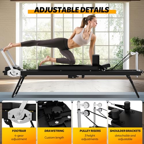 Foldable Portable Pilates Reformer with Adjustable Resistance J763