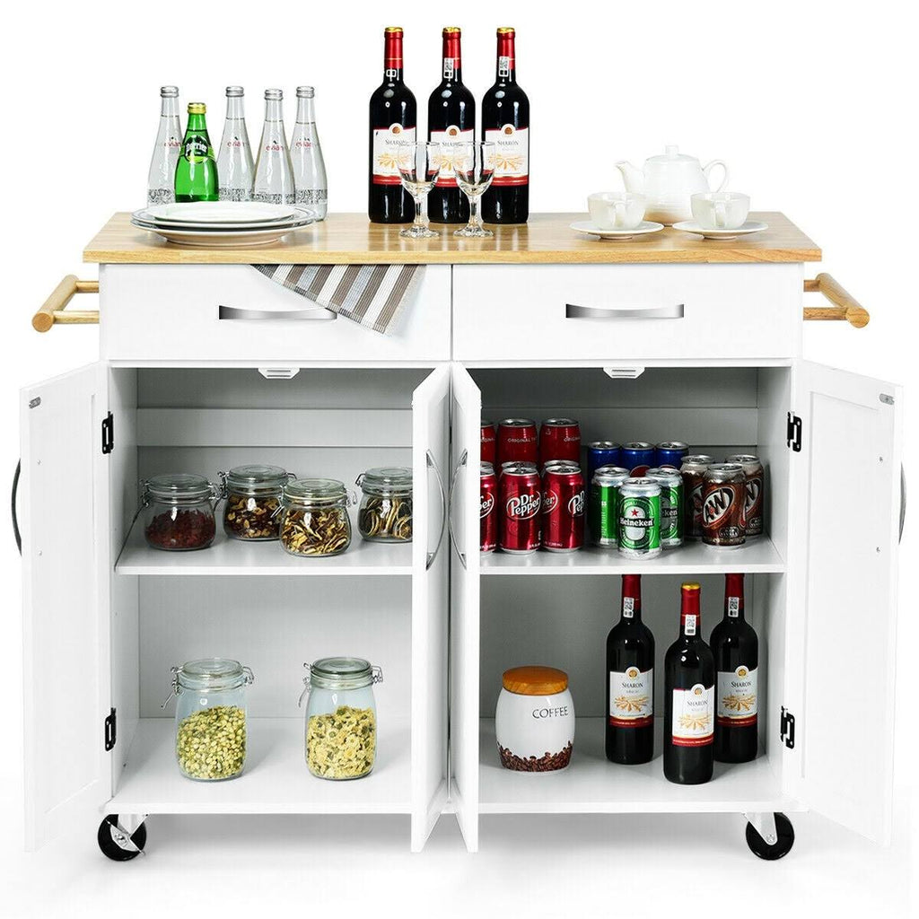 White Wood Top Rolling Kitchen Utility Cart D869