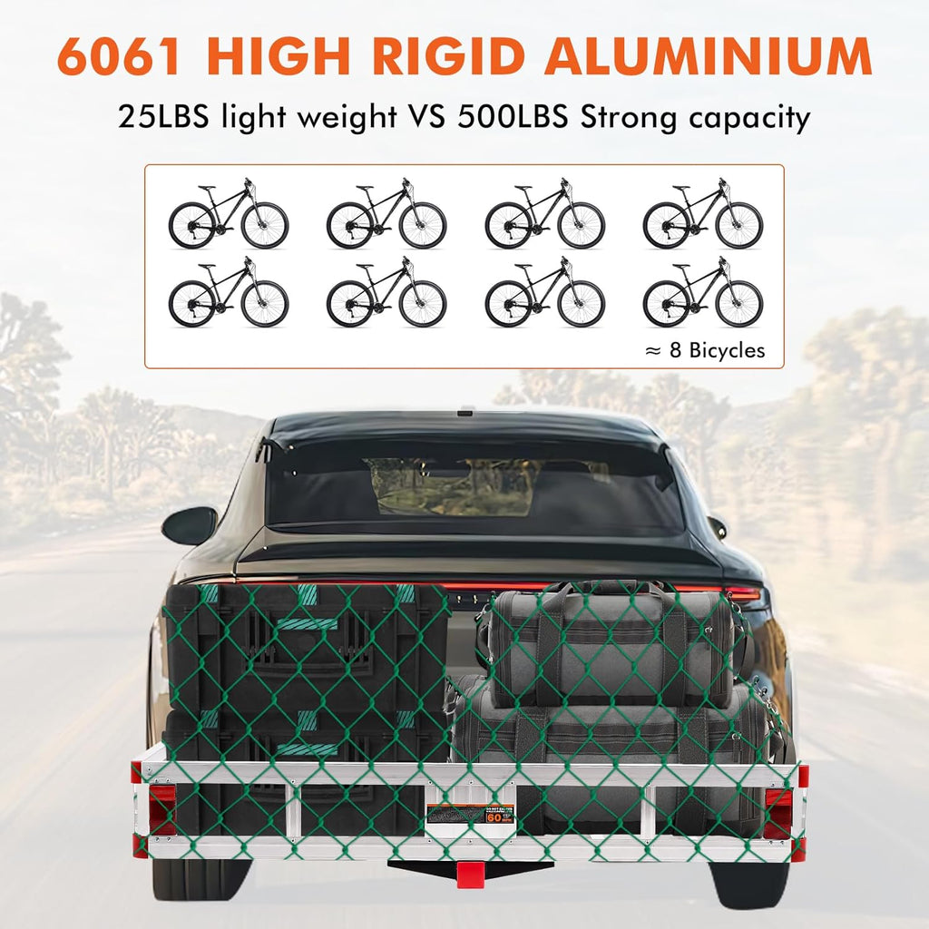 Aluminum Cargo Carrier Basket 49.4 x 22.4 x 7.1 inch for 2" Hitch Receiver 500lb Capacity Silver X18136