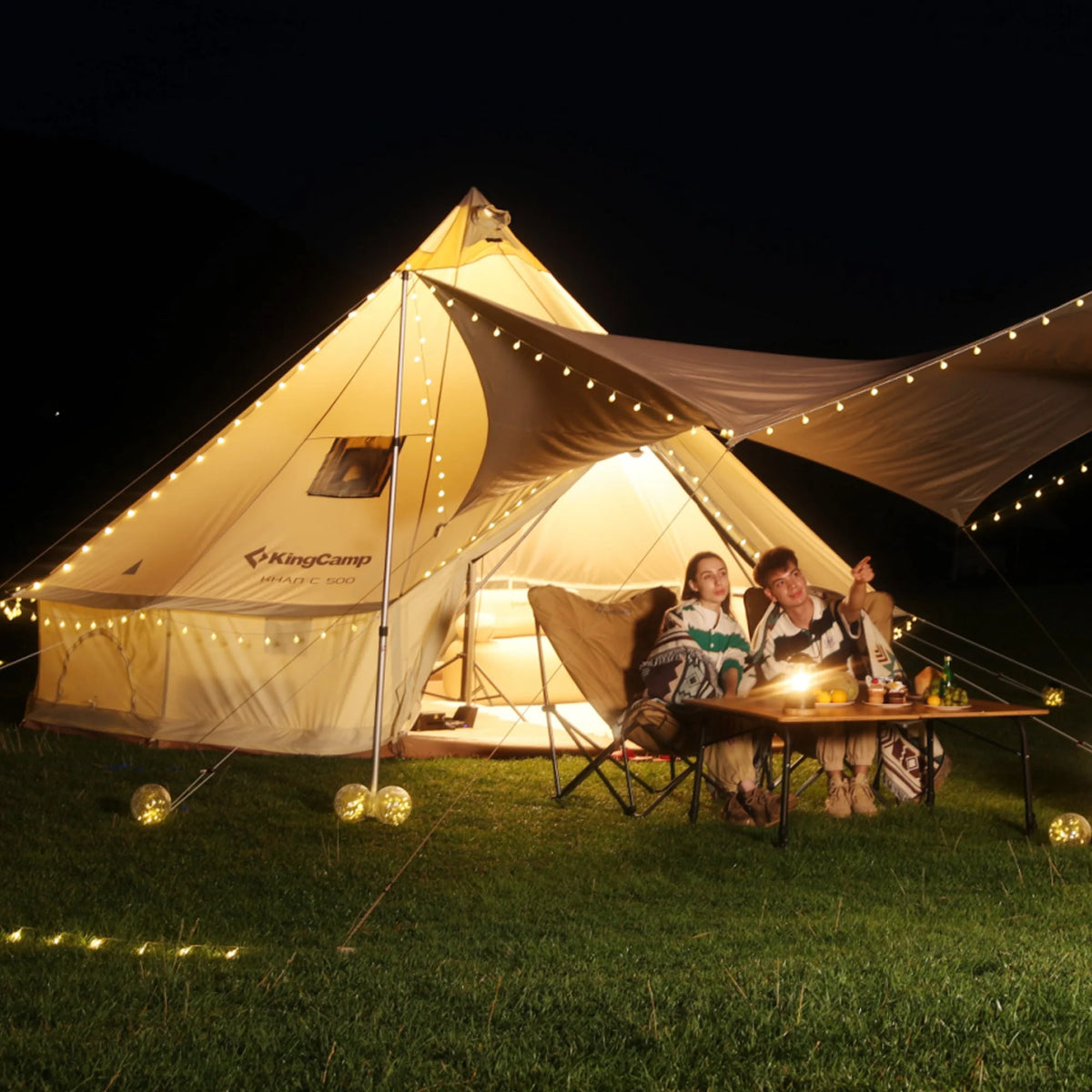 Canvas Bell Tent with Stove Jack Hole, 8-People 4 Seasons I37036