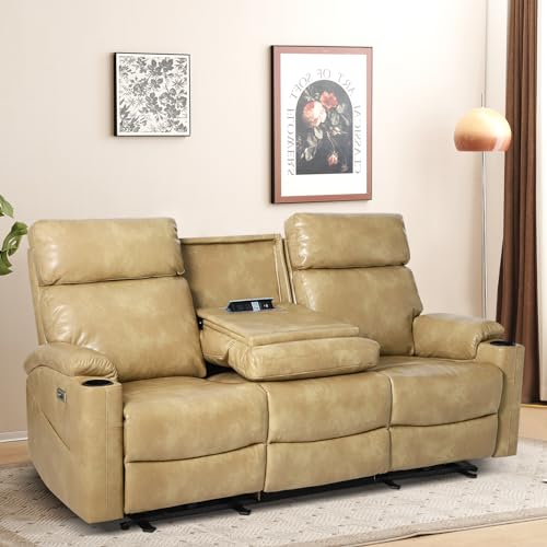 Brown Power Reclining 3-Seat Sofa with USB Ports and Cup Holders V66247