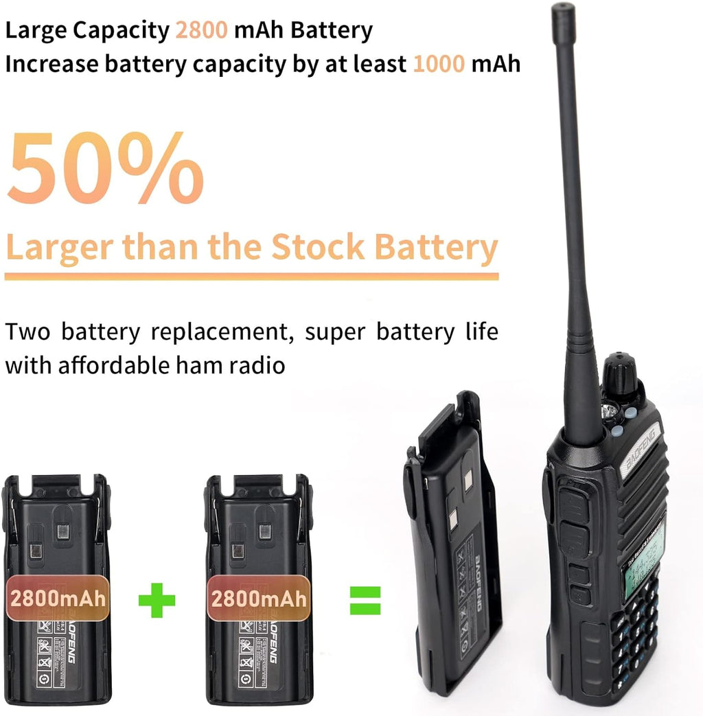 UV-82 High Power Portable 2 Way Radio with Extra 2800mAh Battery Full Kits (1 Pack-Black) P247006
