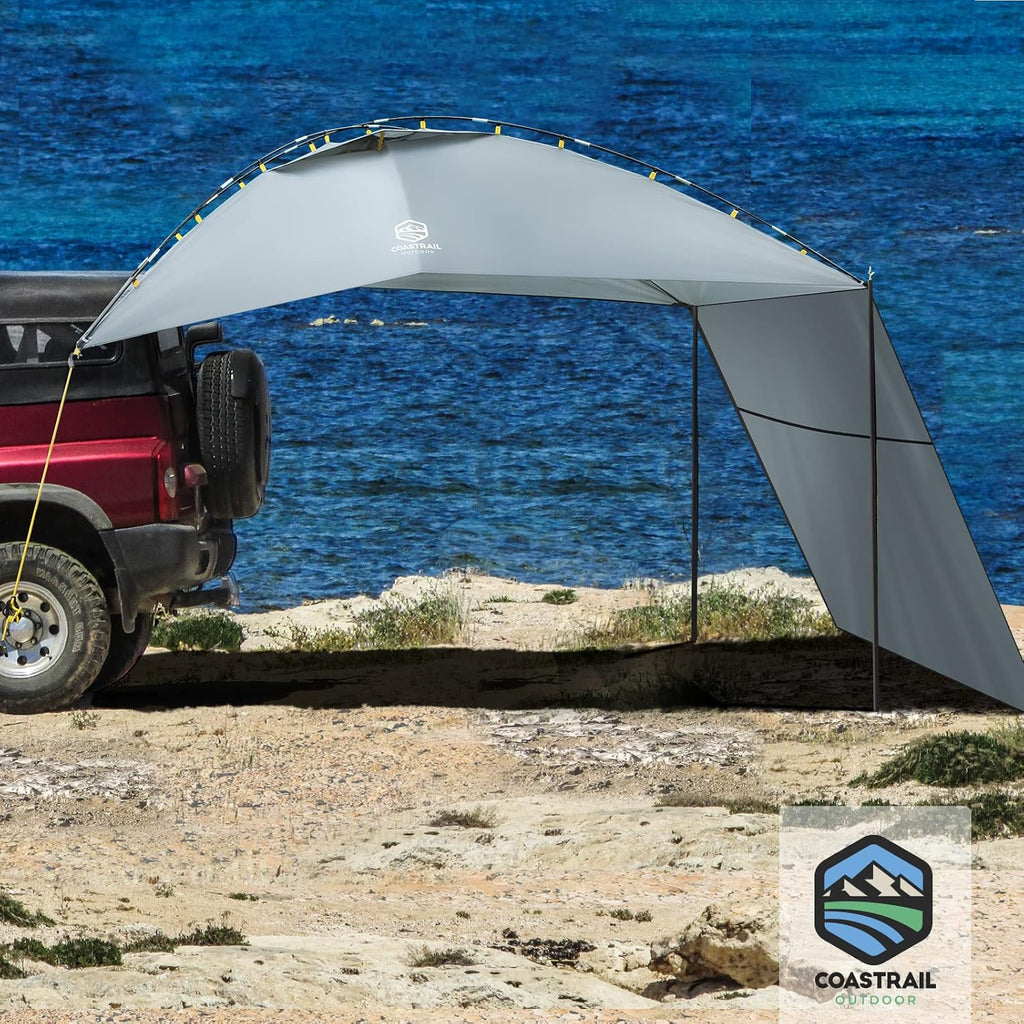 Grey Extra Large Car Canopy Sun Shelter with Side-Wall A96967
