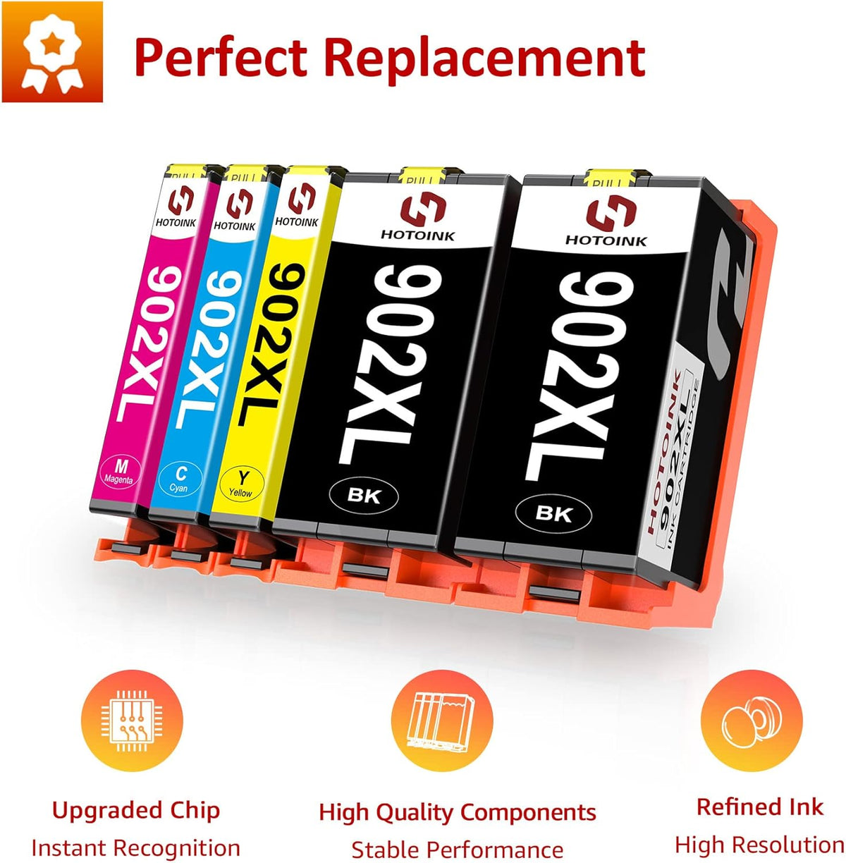 Remanufactured Ink Cartridge Combo Pack for HP 902XL (1 Cyan 1 Magenta 1 Yellow 2 Black) D135842