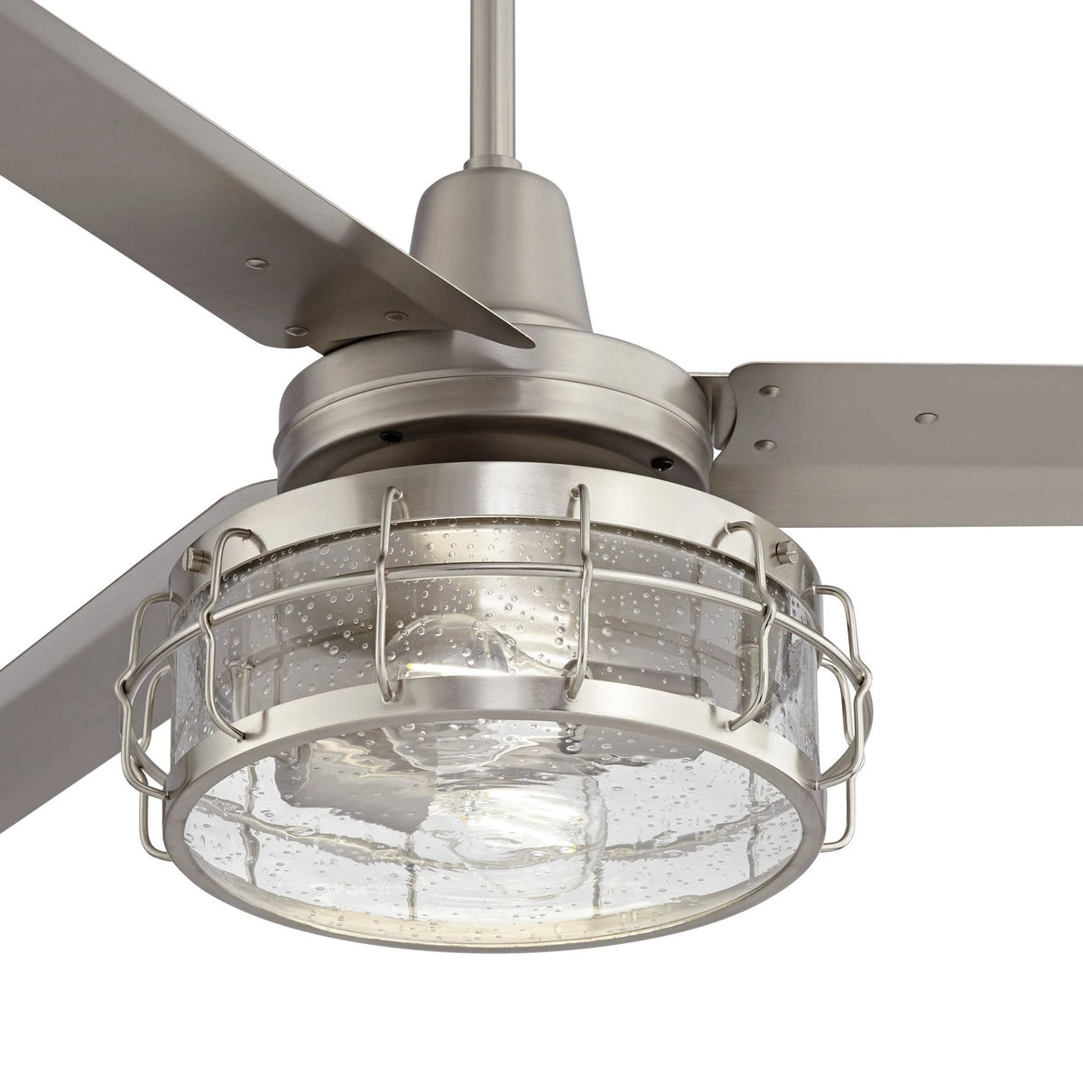 Industrial Ceiling Fan with Light Kit LED Remote Brushed Nickel I67934