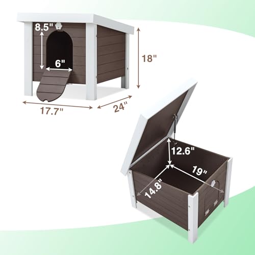 Weatherproof Insulated Small Animal House with Openable Roof, Elevated Feet, Brown B2063
