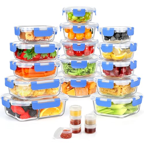 42pcs Glass Food Storage Containers with Lids Set, Blue Q98074