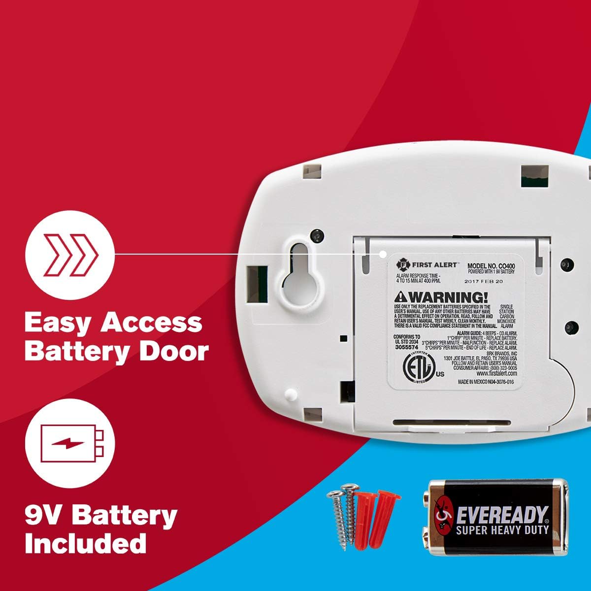 Carbon Monoxide Detector, Battery Operated, 6-Pack, White C524