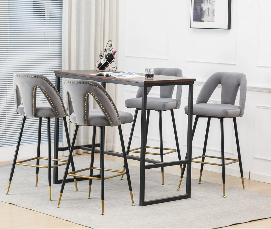 Velvet Upholstered Bar Stools with Back 30 inch Seat Height Set of 4 K105320