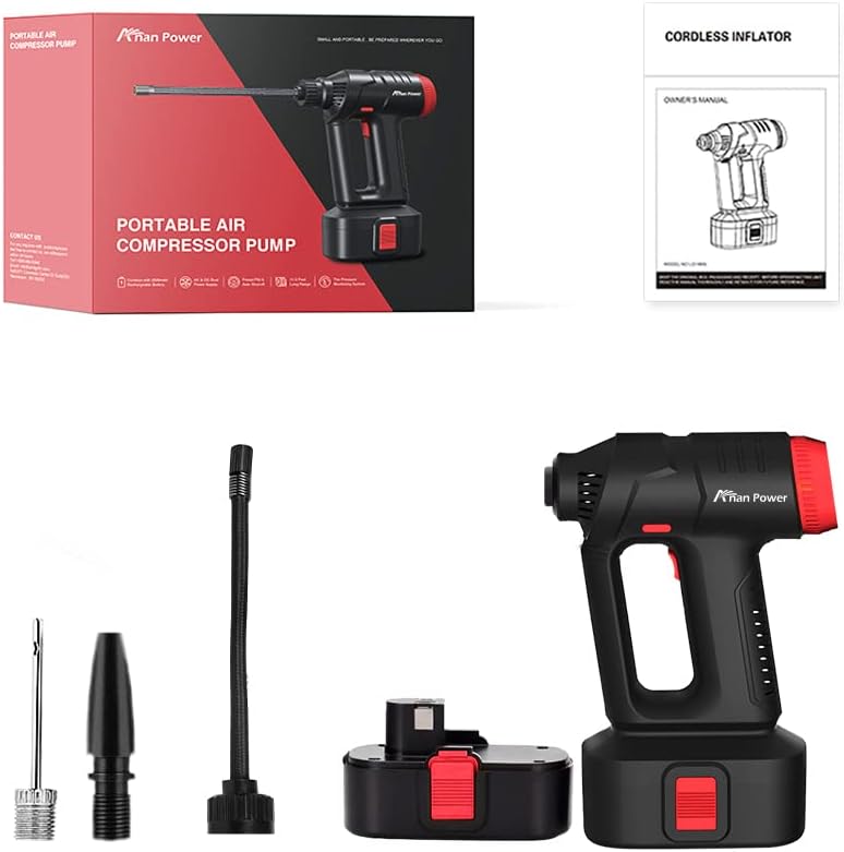 12V Cordless Car Tire Pump with Digital Pressure Gauge, LED Light, Rechargeable Battery Pack, Pack of 2 D28053