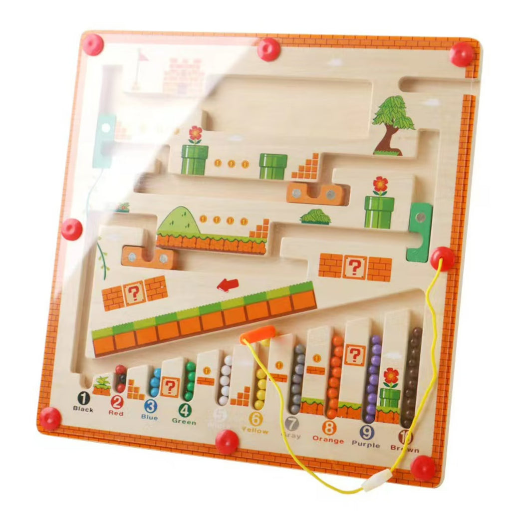 Magnetic Color and Number Maze Wooden Puzzle Activity Board F2963