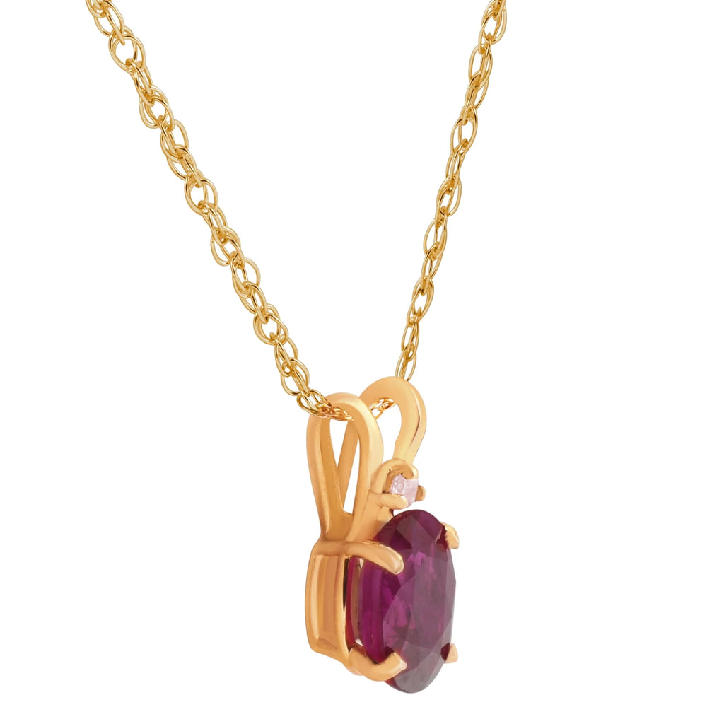 Oval Ruby & Diamond Solitaire Pendant 14 KT Yellow Gold With 18" Chain T911