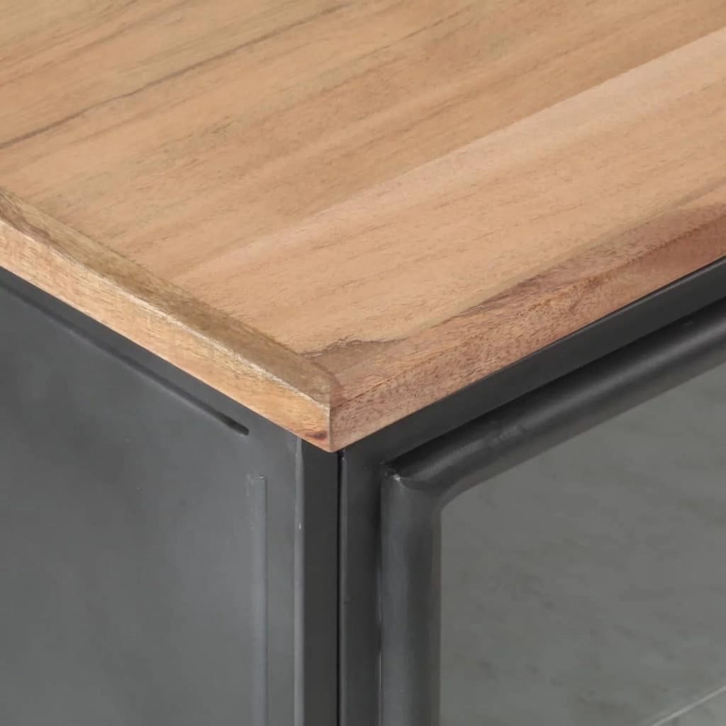 Gray Solid Acacia Wood Bedside Cabinet J6838