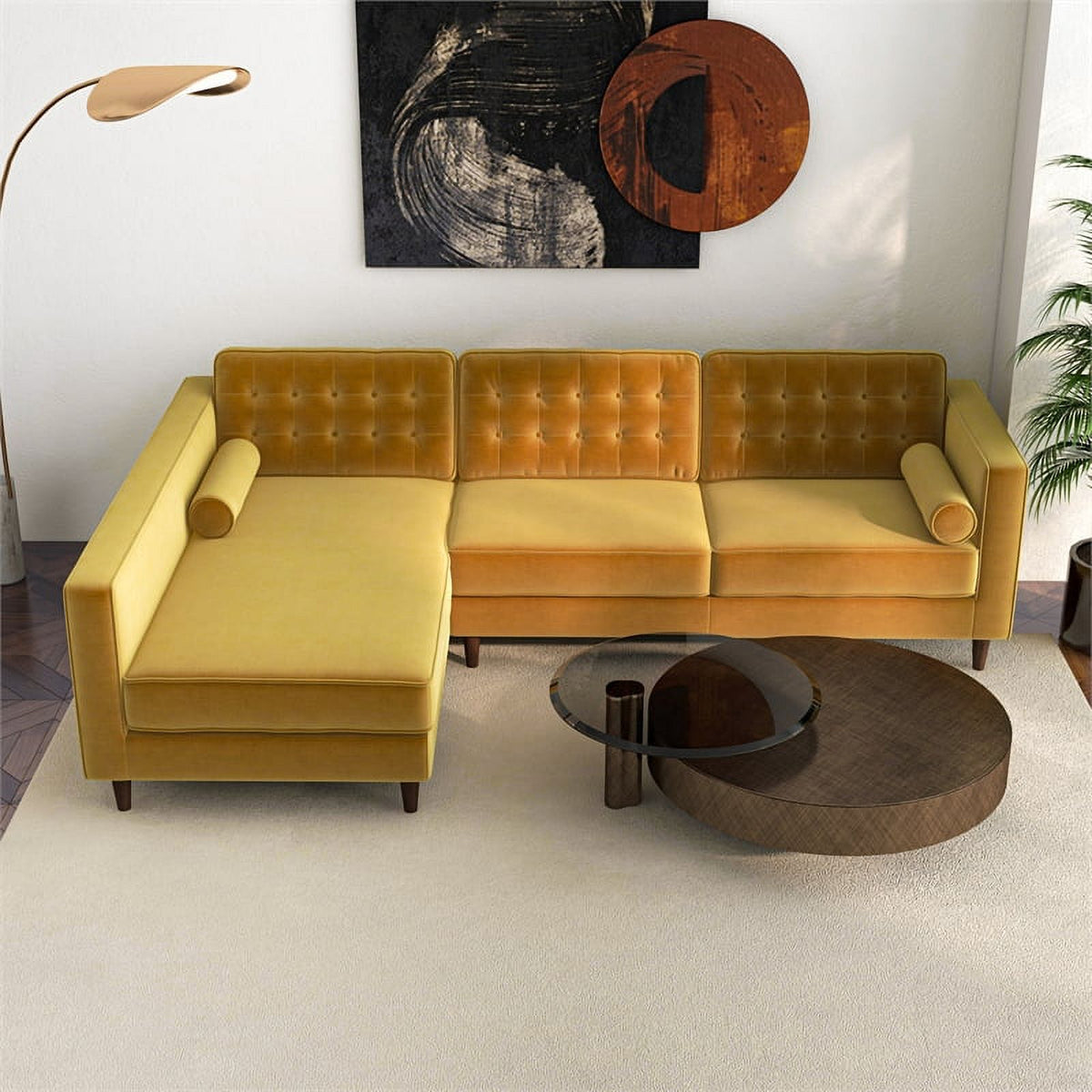 Gold Velvet Left-Facing Sectional Q4280