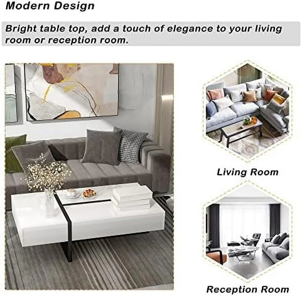 LED Coffee Table 31.5 Inch High Gloss with 16-Color Light and Remote Control U618943