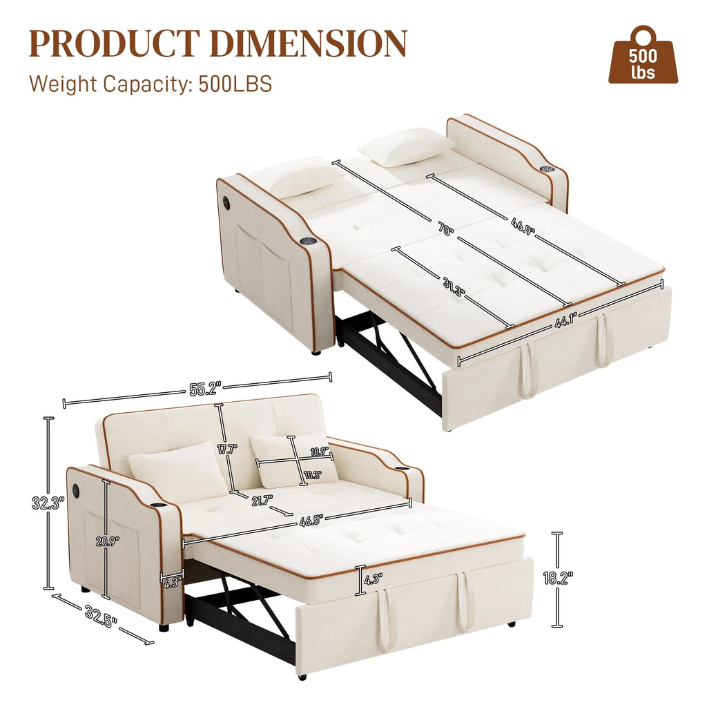 3 in 1 Convertible Sleeper Sofa Couch with Pullout Bed A350804