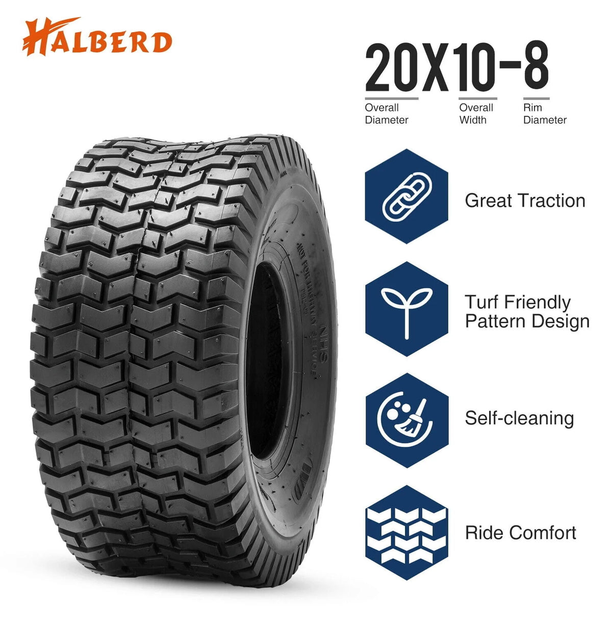 20x10.00-8 Lawn Mower Tires 4PR Heavy Duty Tubeless S9142