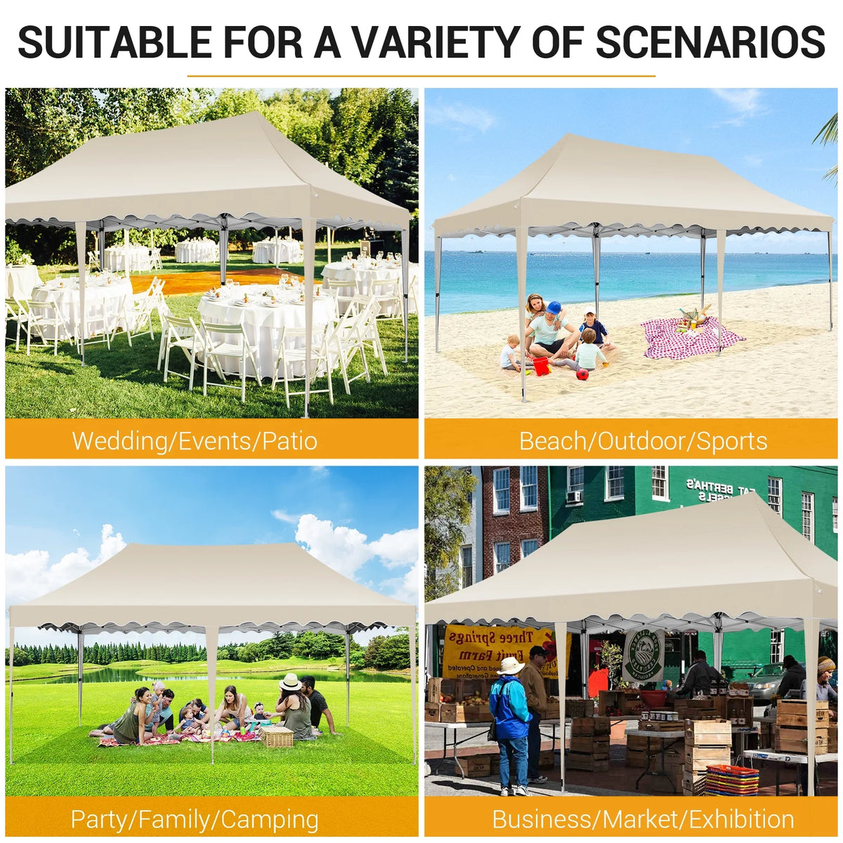 10' x 20' Pop Up Canopy Party Tent with Carry Bag, Khaki K1521