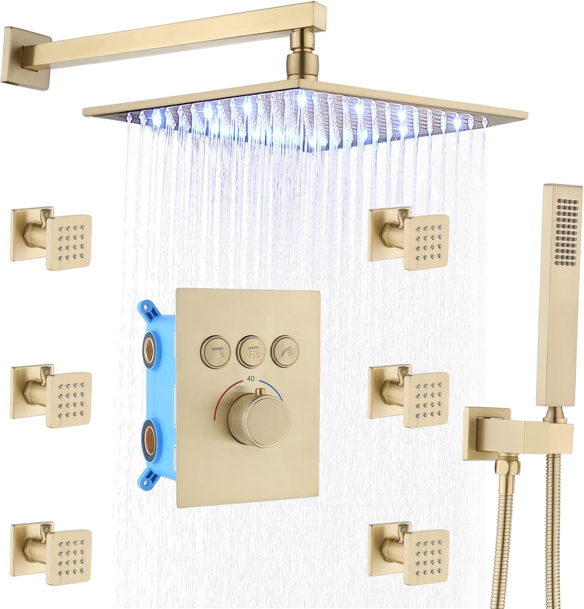16 Inch Rain Shower Head System with Body Jets and Handheld Shower Faucet Fixture Set V36498