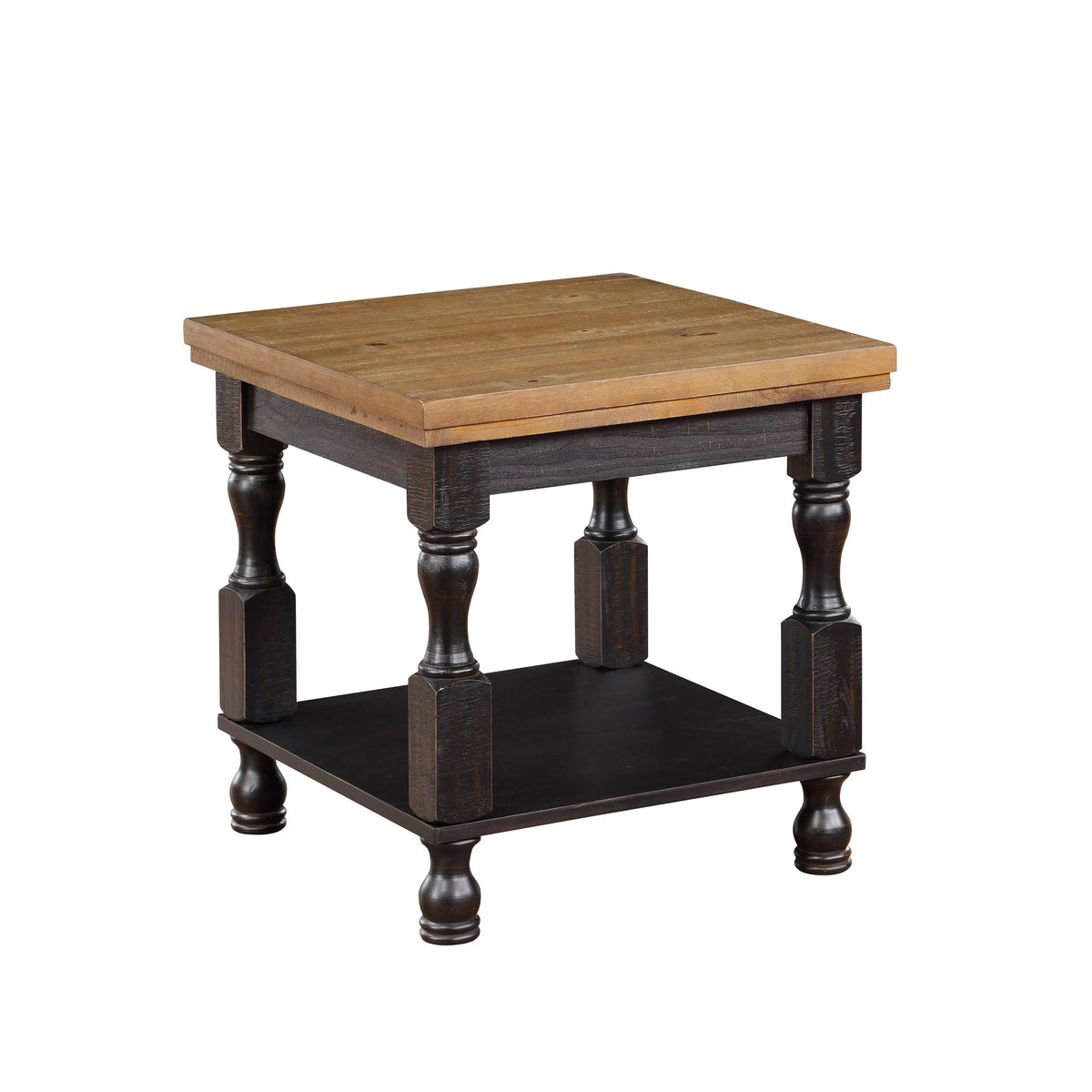 Antique Black and Oak 24-inch Pine 1-Shelf End Table N66229