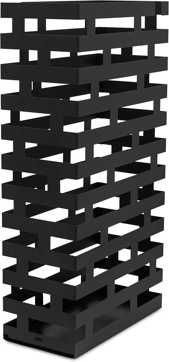 Black Metal Umbrella Holder Stand with Water Tray Z792