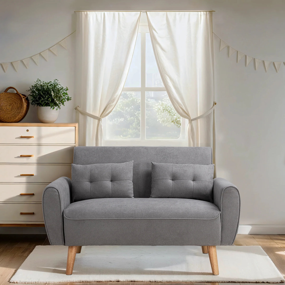 Dark Grey Fabric Upholstered 2-Seat Sofa I521023