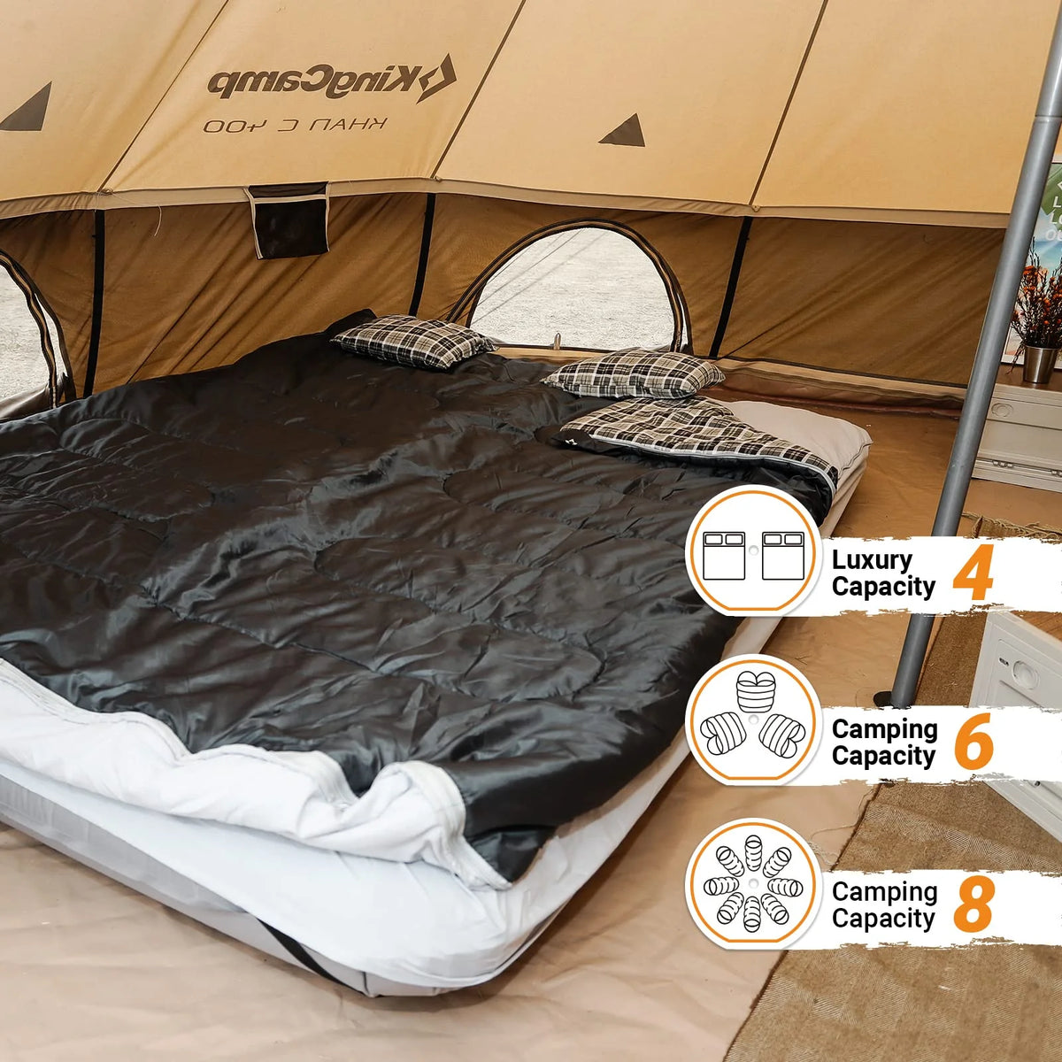Canvas Bell Tent with Stove Jack Hole, 8-People 4 Seasons I37036