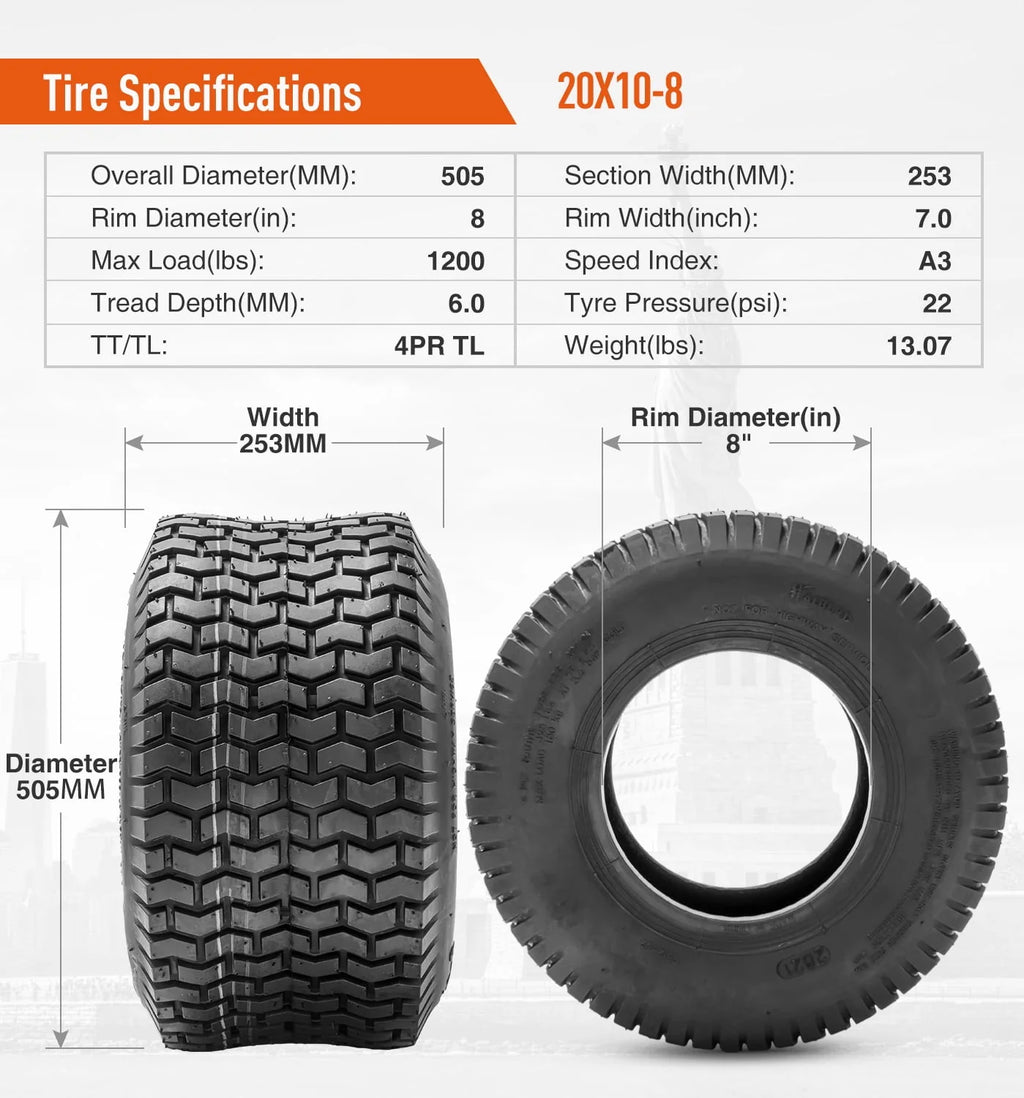 20x10.00-8 Lawn Mower Tires 4PR Heavy Duty Tubeless S9142