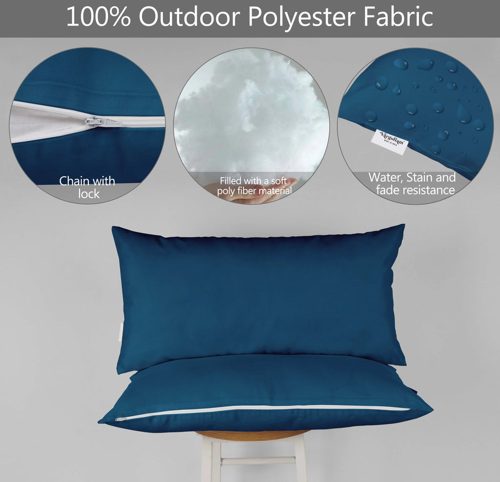 Navy Blue Set of 2 Polyester Lumbar Throw Pillow Z965382